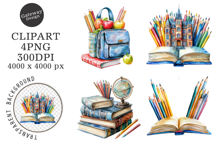 Watercolor Back To School Clipart