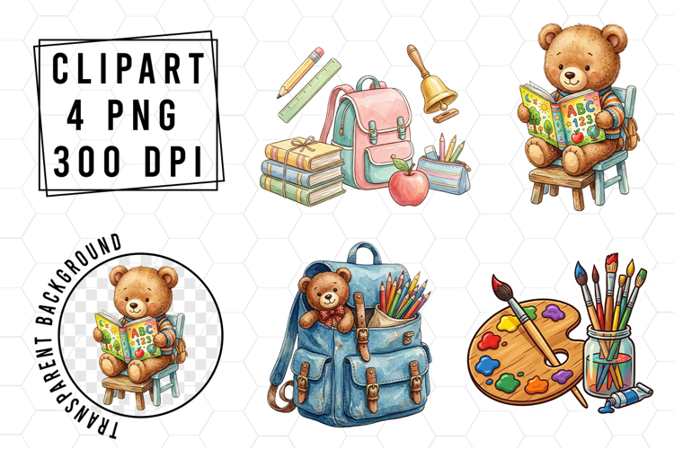 Watercolor Back to School Clipart