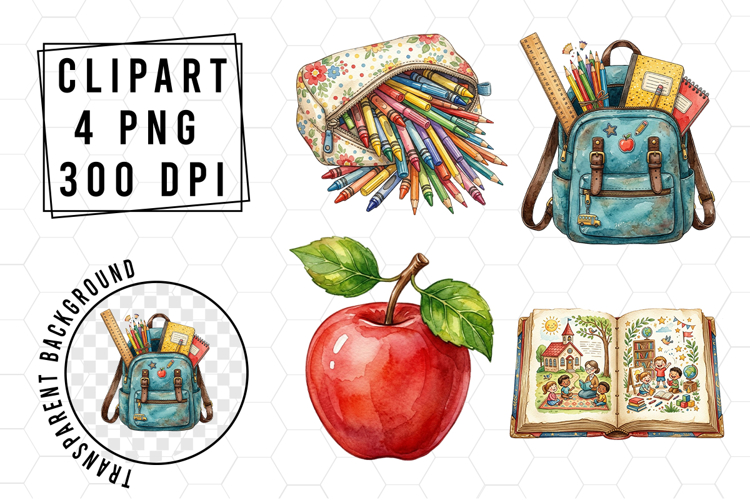 Watercolor Back to School Clipart
