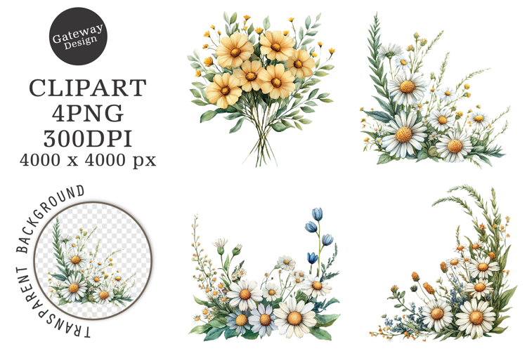 Watercolor Back To School Floral Arrangements Clipart
