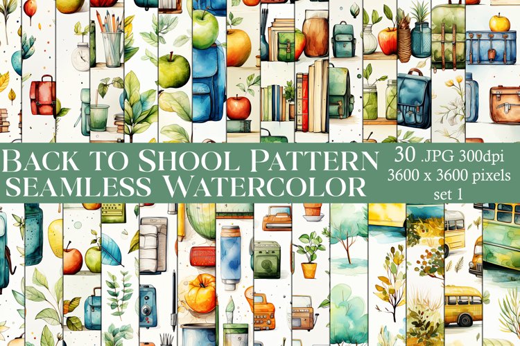 Back to School Seamless, School Supplies Seamless Patterns