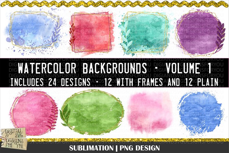 24 Watercolor Backgrounds / Backsplashes for Sublimation, Iron-on transfers, DTG Printing etc.