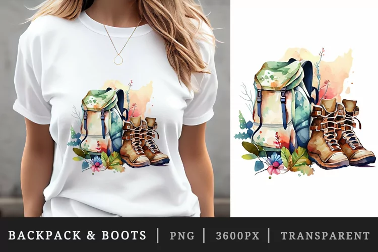 Backpack & hiking boots t-shirt sublimation print design png