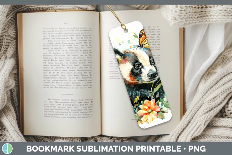 Watercolor Badger Bookmark Sublimation Printable Designs