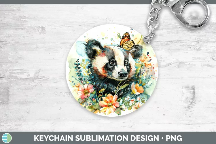 Watercolor Badger Keychain Sublimation Keyring Designs