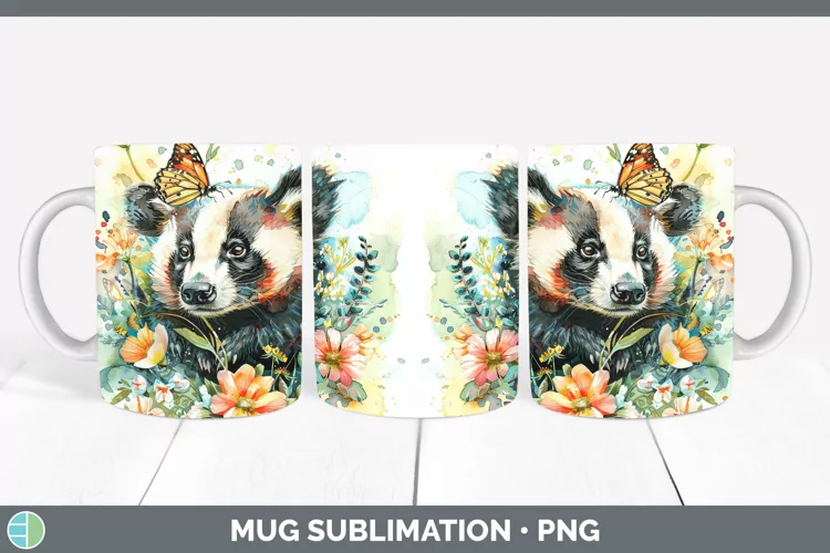 Watercolor Badger Mug Wrap Sublimation Coffee Cup Designs