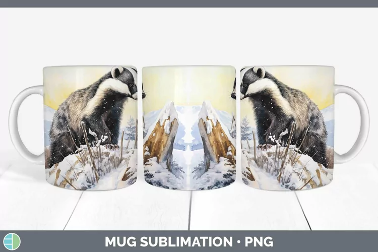 Watercolor Badger Mug Wrap | Sublimation Coffee Cup Designs
