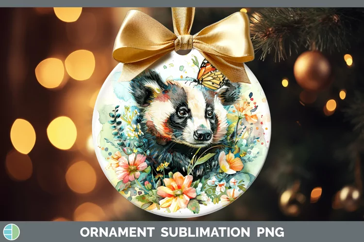 Watercolor Badger Ornament Sublimation Bauble Designs