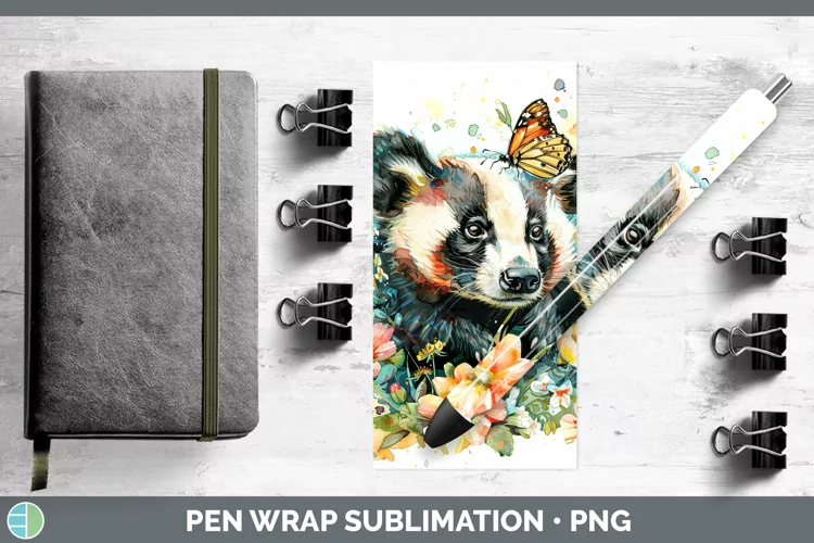 Watercolor Badger Pen Wrap Sublimation Epoxy Pen Designs