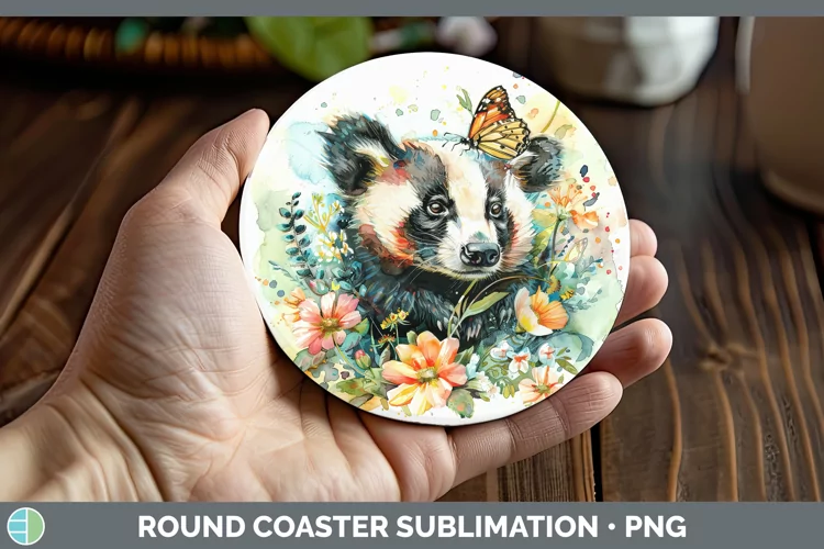Watercolor Badger Round Coaster Sublimation Coaster Designs