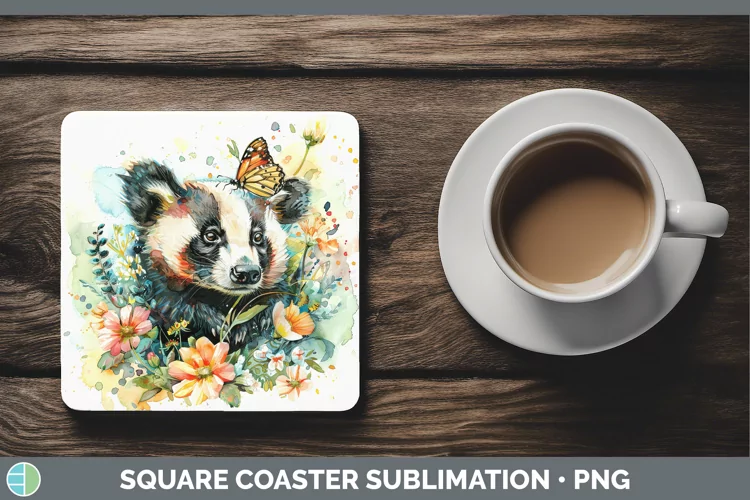Watercolor Badger Square Coaster Sublimation Coaster Designs