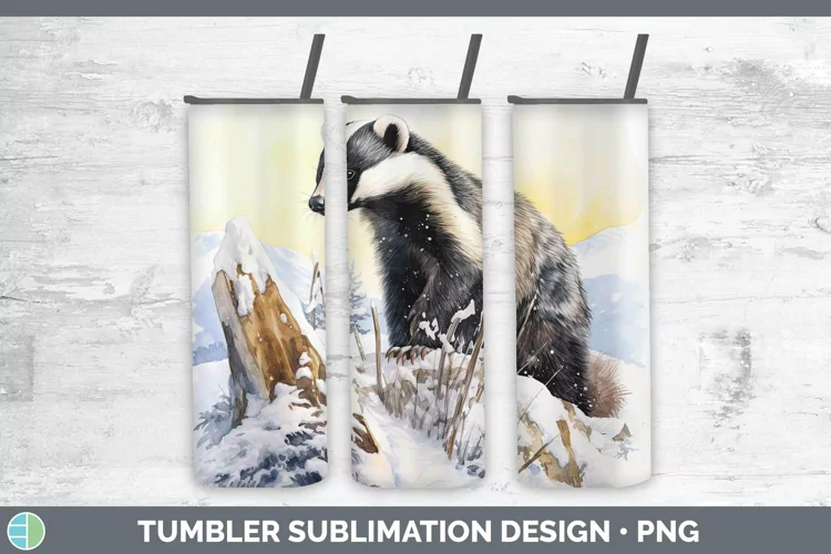 Watercolor Badger Tumbler | Sublimation 20 oz Skinny Tumbler