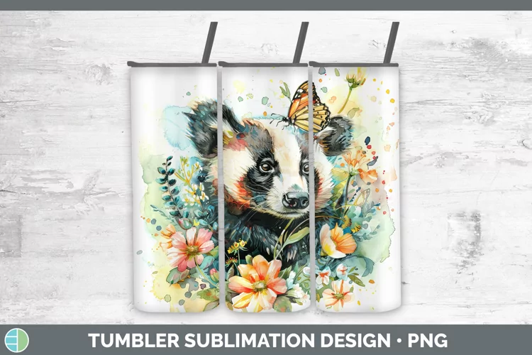 Watercolor Badger Tumbler Sublimation 20 oz Skinny Tumbler D
