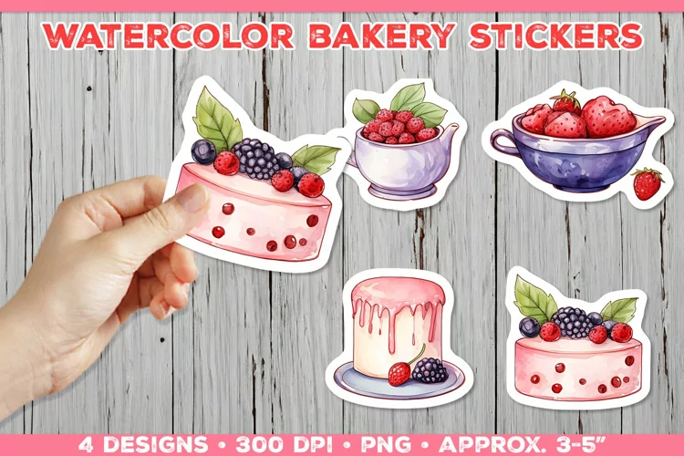 Digital Watercolor Baking Stickers. Stickers Sweety PNG