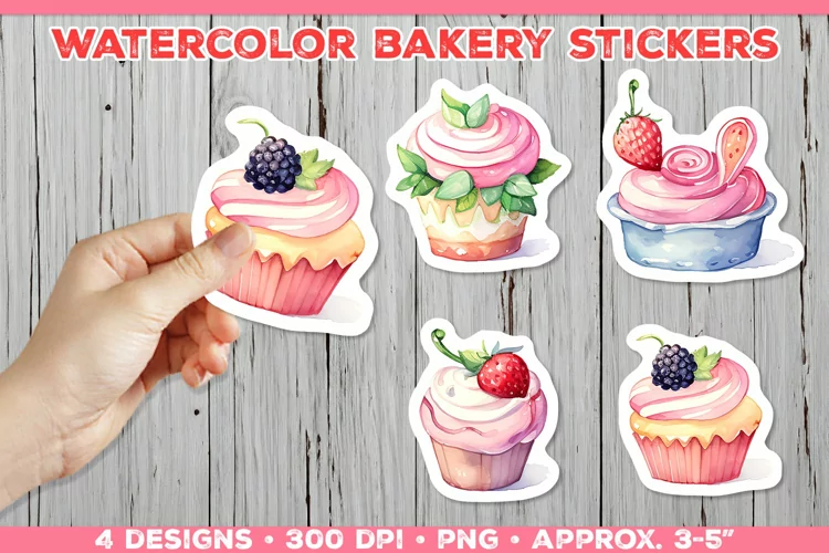 Digital Watercolor Baking Stickers. Stickers Sweety PNG
