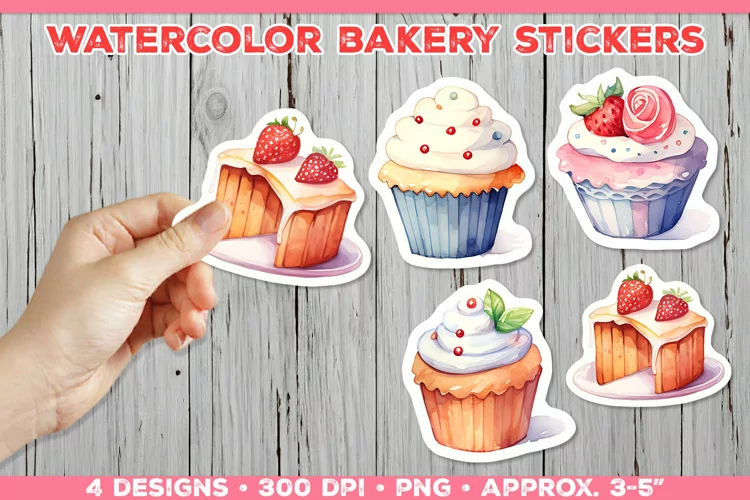 Digital Watercolor Baking Stickers. Stickers Sweety PNG