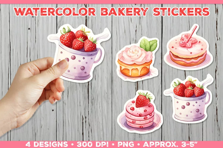 Digital Watercolor Baking Stickers. Stickers Sweety PNG