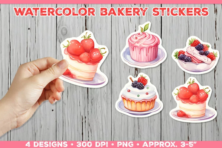 Digital Watercolor Baking Stickers. Stickers Sweety PNG