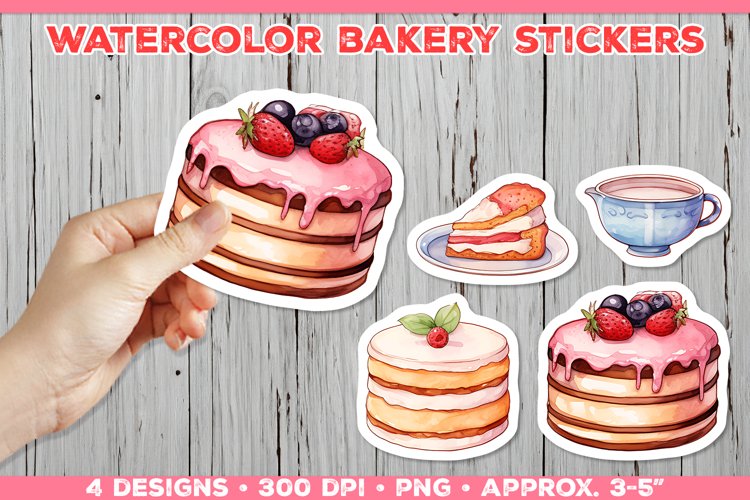 Digital Watercolor Baking Stickers. Stickers Sweety PNG