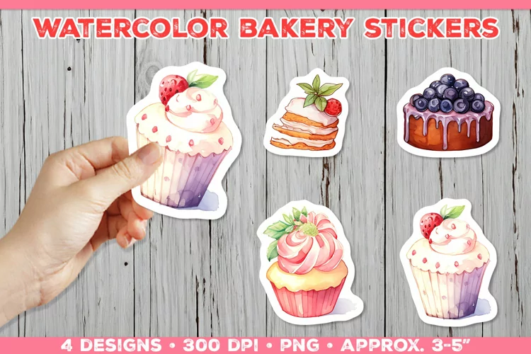 Digital Watercolor Baking Stickers. Stickers Sweety PNG
