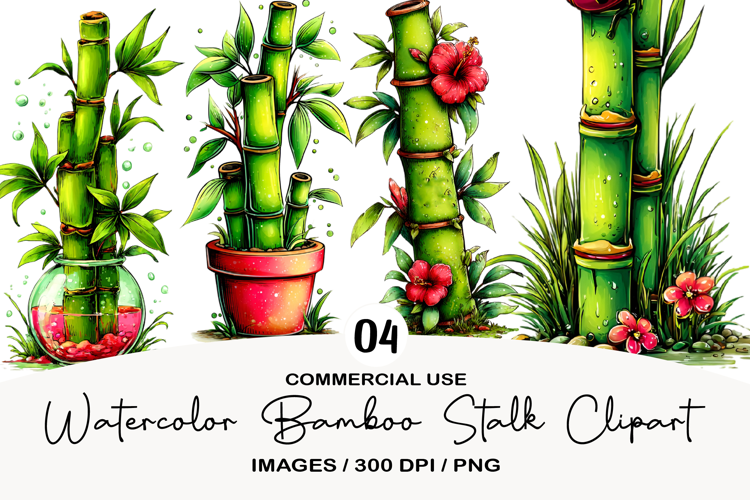 Watercolor Bamboo Stalk Clipart