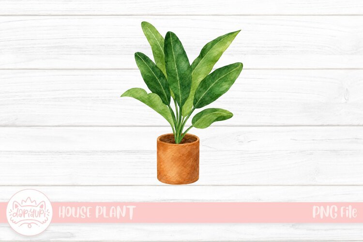 Watercolor Banana Leaf Plant in Terracotta Pot example image 1