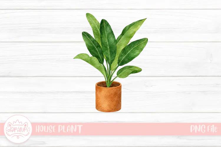 Watercolor Banana Leaf Plant in Terracotta Pot