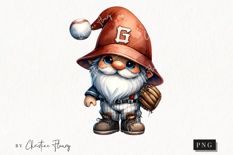 Watercolor Baseball Gnome PNG | Gnome PNG