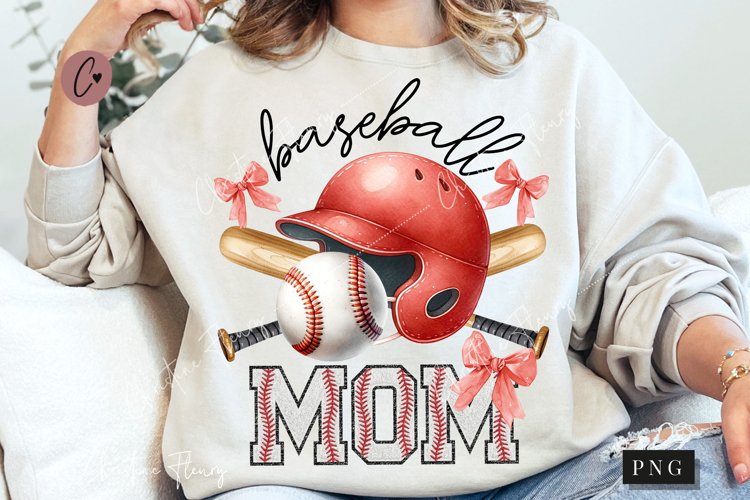 Red Baseball Chenille Mom Coquette PNG | Baseball PNG example image 1