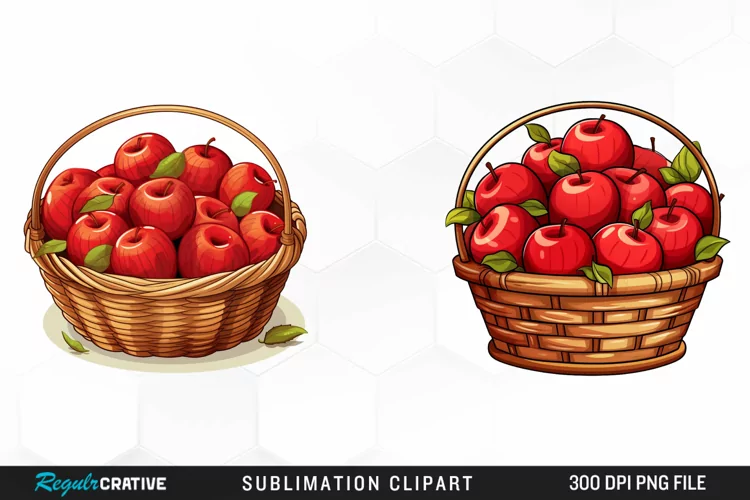 Watercolor Basket Apples Illustration PNG Clipart