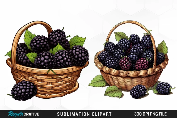 Watercolor Basket Blackberry Graphics Clipart