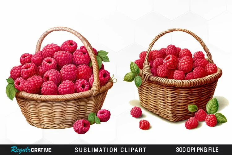 Watercolor Basket Raspberry Clipart