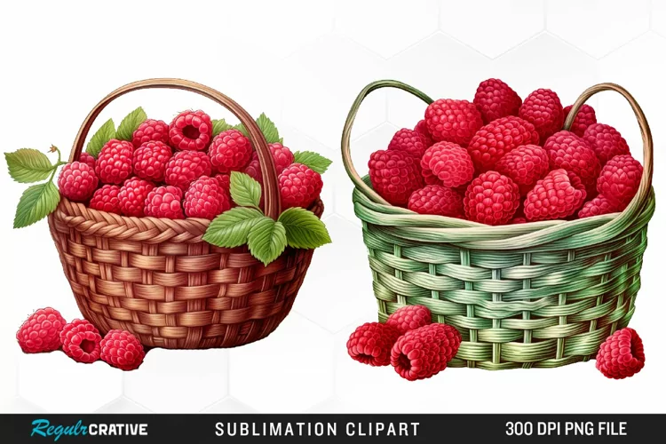 Watercolor Basket Raspberry Clipart