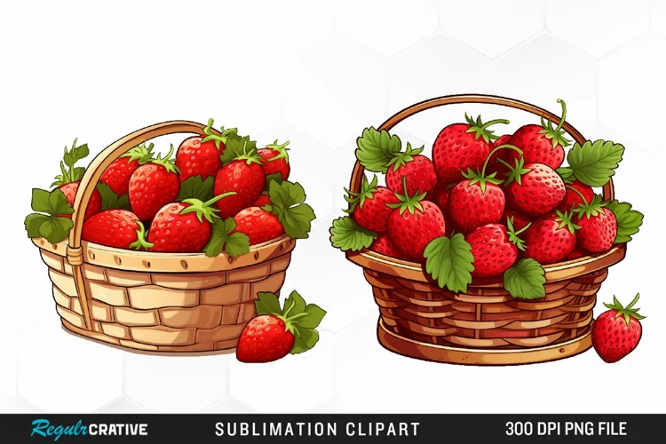 Watercolor Basket Strawberry Illustration PNG Clipart
