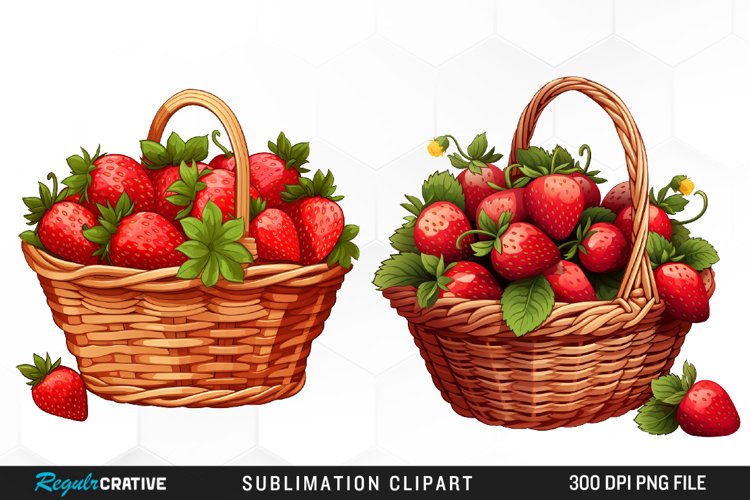 Watercolor Basket Strawberry Illustration PNG Clipart example image 1