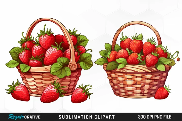 Watercolor Basket Strawberry Illustration PNG Clipart