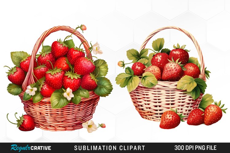 Watercolor Basket Strawberry Illustration PNG Clipart example image 1