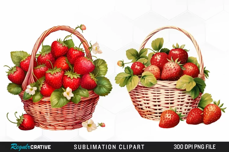 Watercolor Basket Strawberry Illustration PNG Clipart