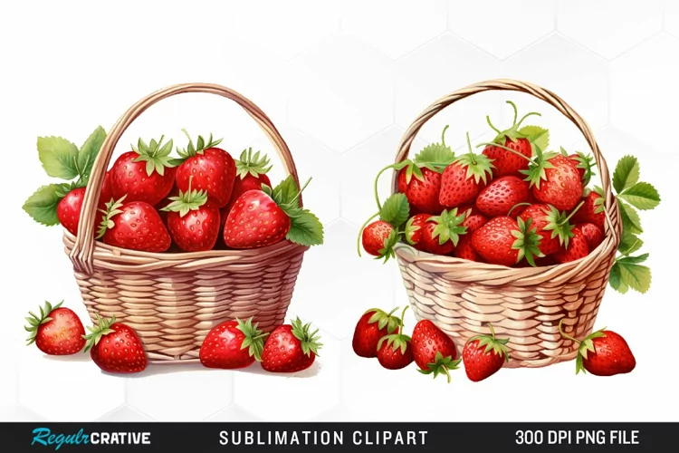 Watercolor Basket Strawberry Illustration PNG Clipart