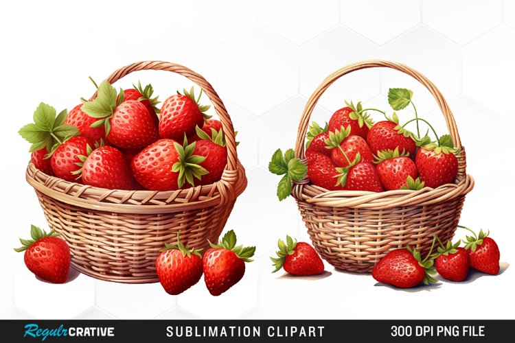 Watercolor Basket Strawberry Illustration PNG Clipart example image 1