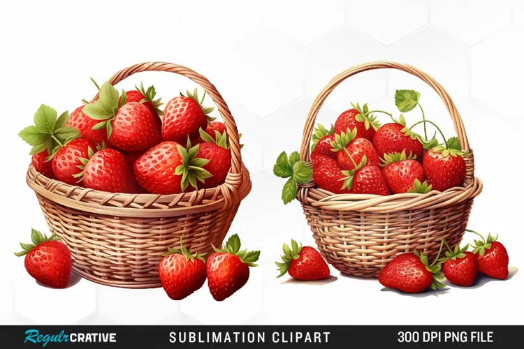 Watercolor Basket Strawberry Illustration PNG Clipart