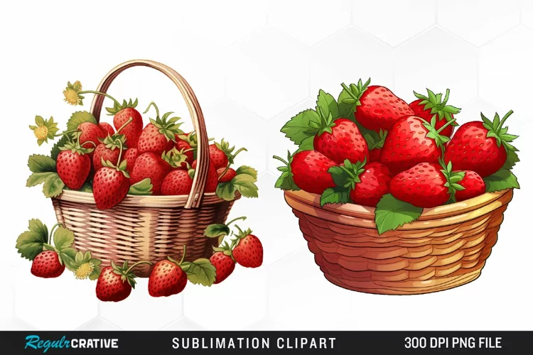 Watercolor Basket Strawberry Illustration PNG Clipart