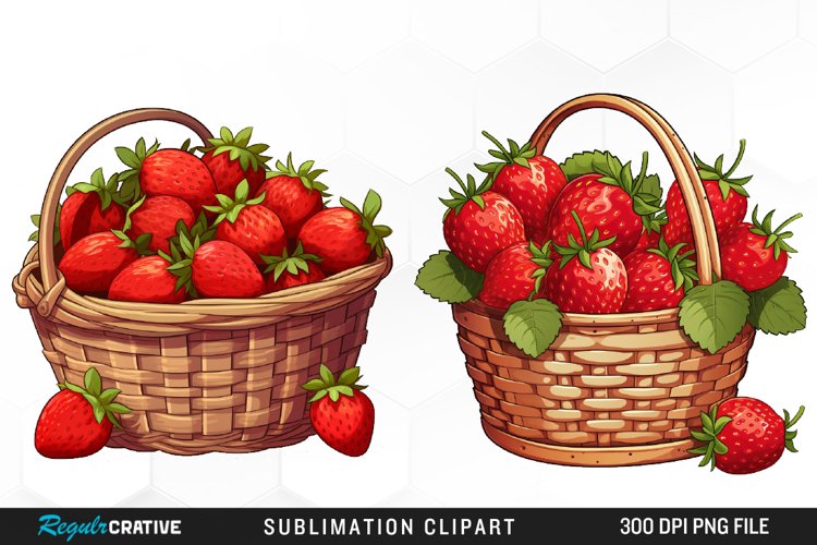 Watercolor Basket Strawberry Illustration PNG Clipart example image 1