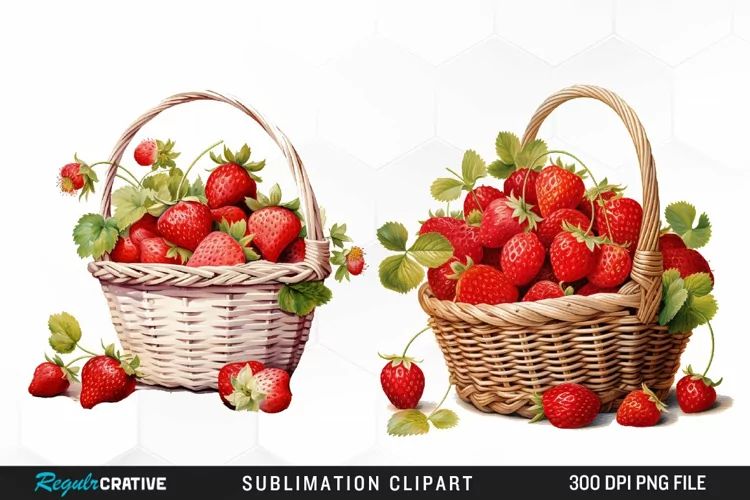 Watercolor Basket Strawberry Illustration PNG Clipart
