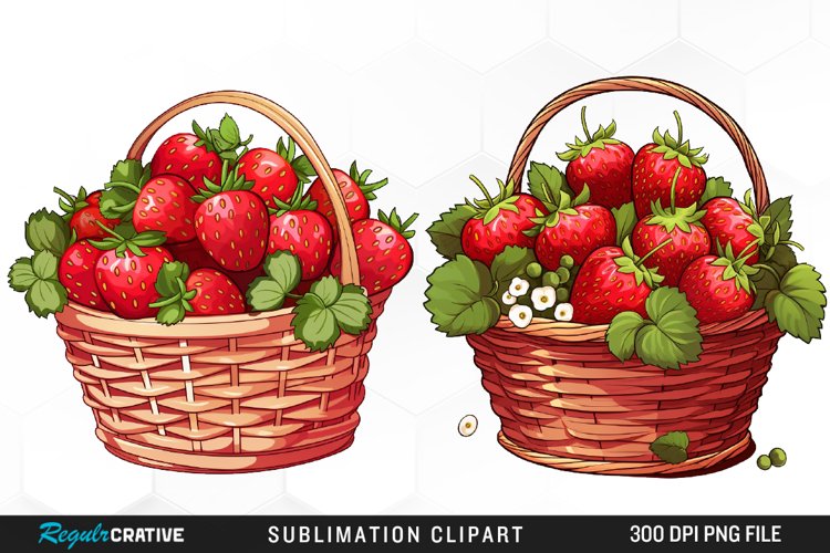 Watercolor Basket Strawberry Illustration PNG Clipart example image 1