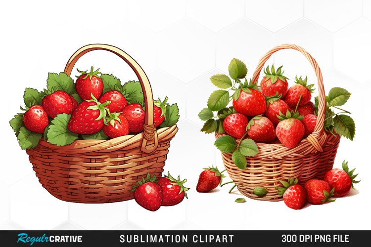 Watercolor Basket Strawberry Illustration PNG Clipart example image 1