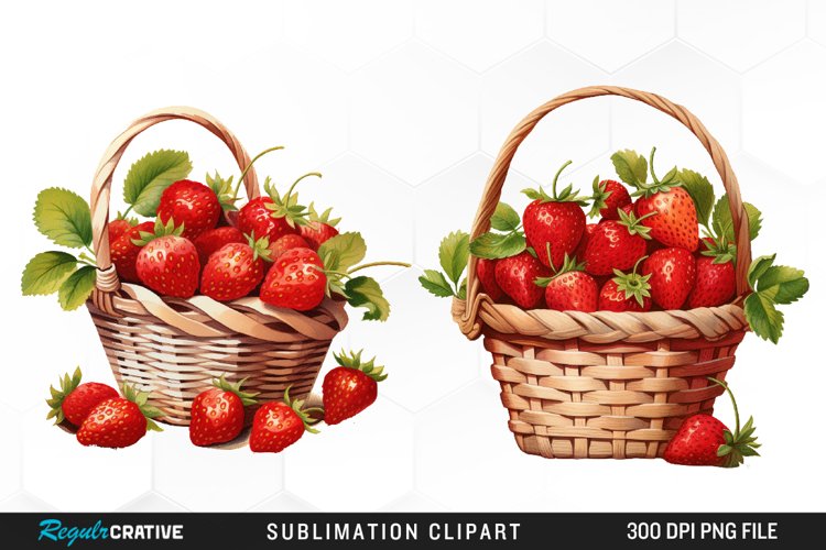 Watercolor Basket Strawberry Illustration PNG Clipart example image 1