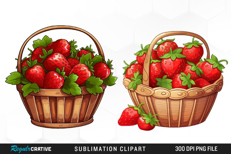 Watercolor Basket Strawberry Illustration PNG Clipart example image 1