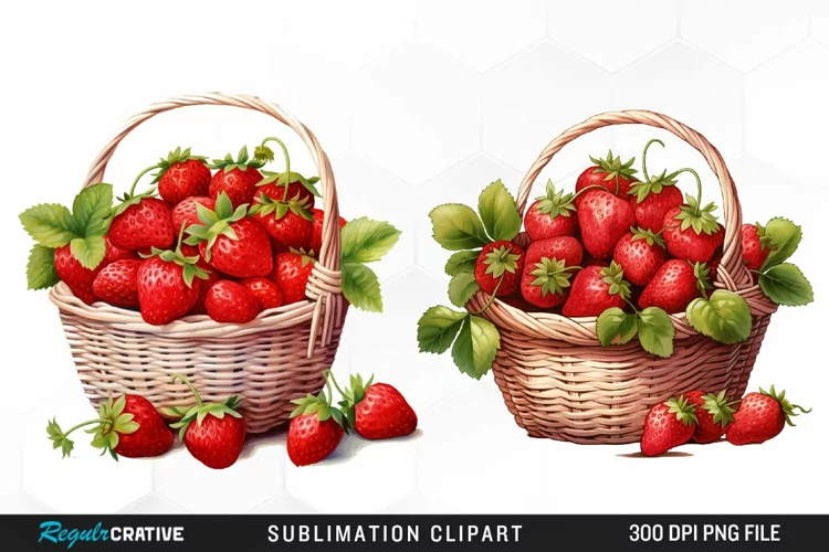 Watercolor Basket Strawberry Illustration PNG Clipart