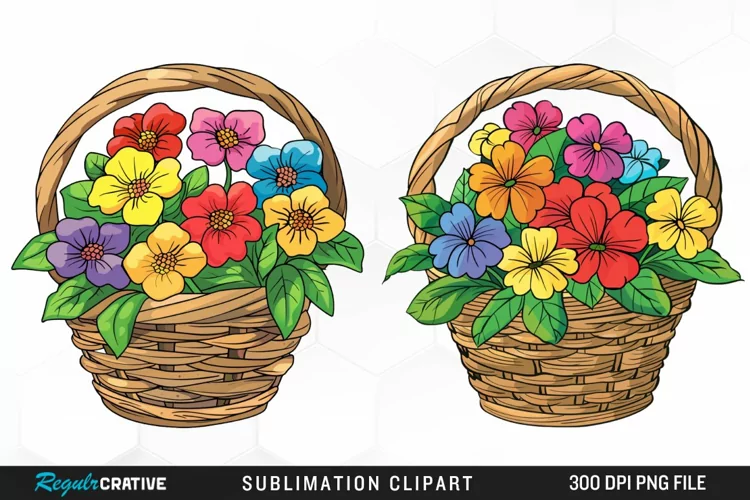 Watercolor Basket With Flowers Graphic Clipart